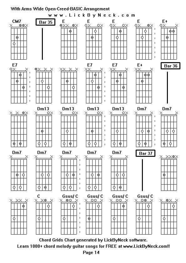 Chord Grids Chart of chord melody fingerstyle guitar song-With Arms Wide Open-Creed-BASIC Arrangement,generated by LickByNeck software.